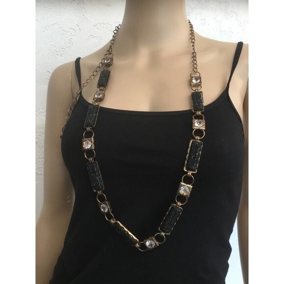 Long Bronze Color Black Bead Necklace - Picture 1 of 2